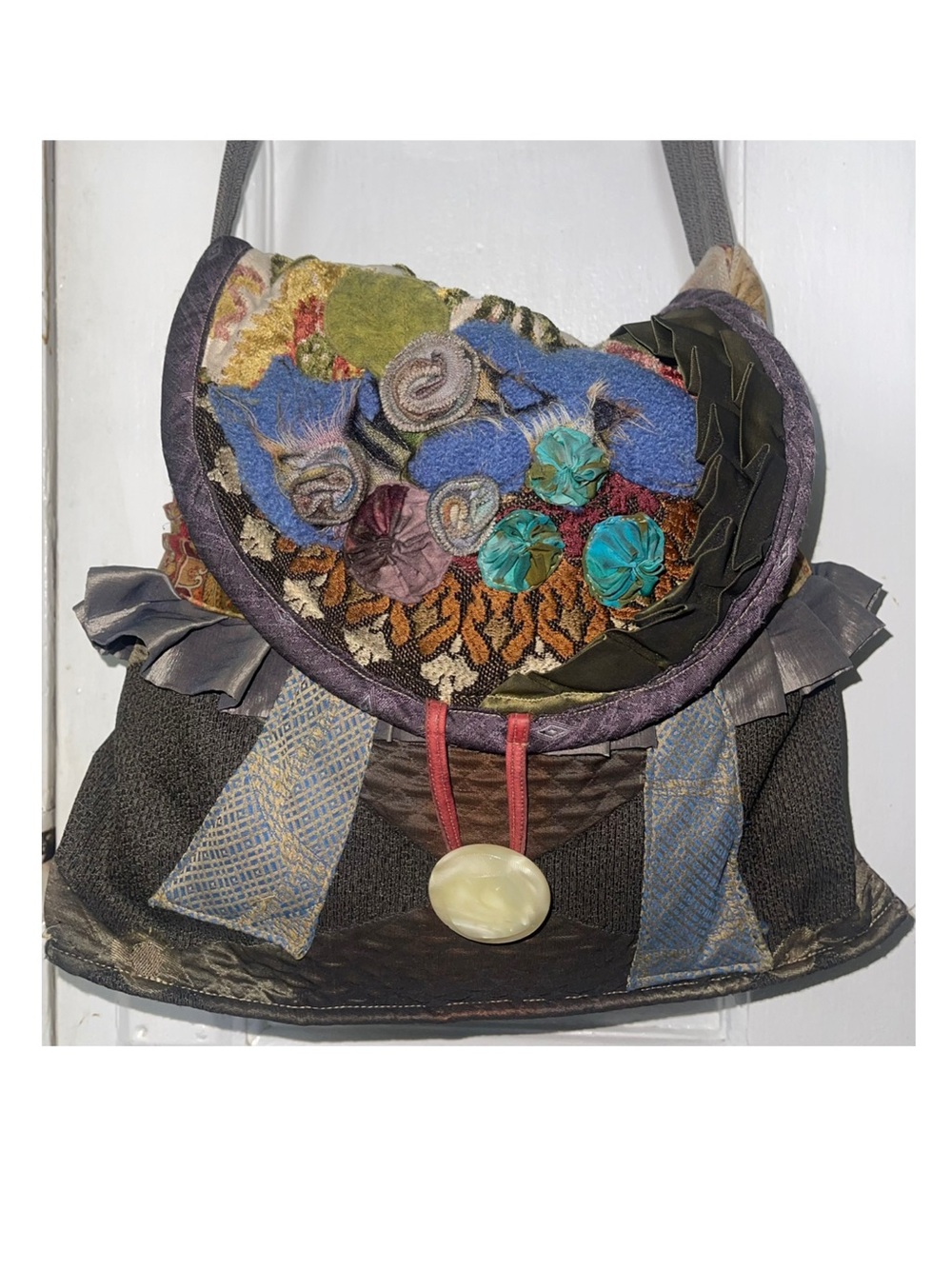 Boho Multicolor Floral Applique Shoulder Bag